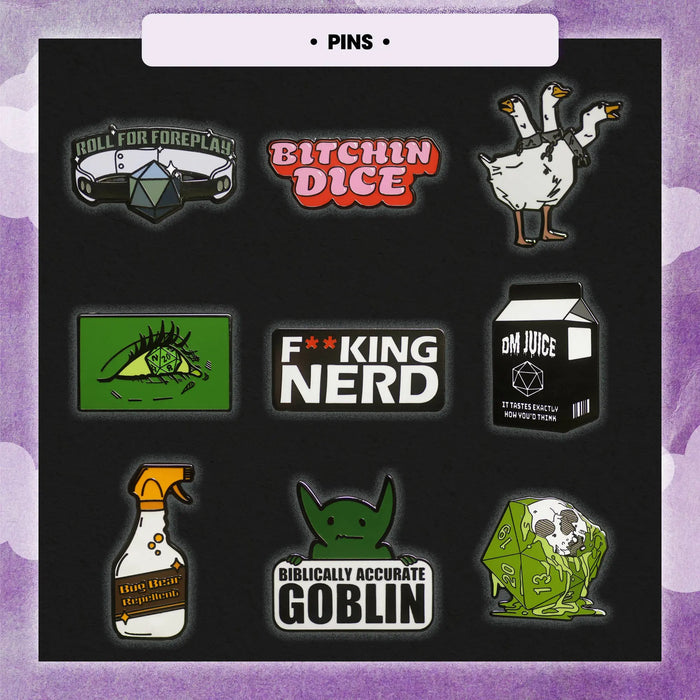 Premium Mystery Dice - 7 Polyhedral Dice, D&D Pin & Sticker 1985 Games