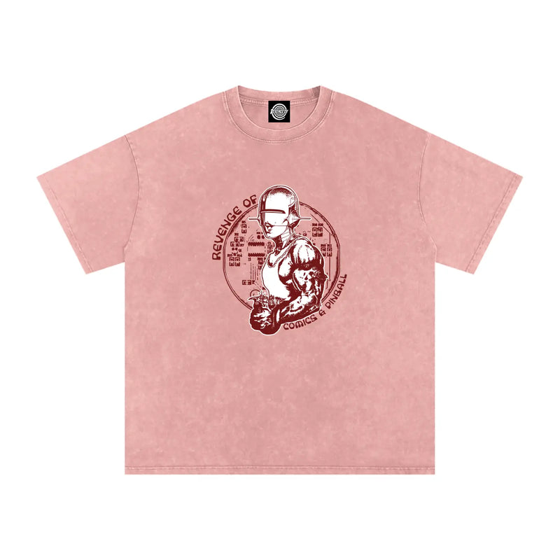 Red Muscle Robot Babe - Snow Washed Oversized T-Shirt ODMPOD