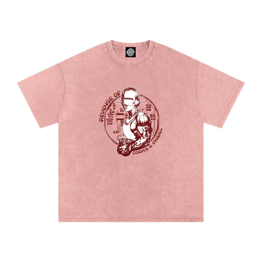 Red Muscle Robot Babe - Snow Washed Oversized T-Shirt ODMPOD