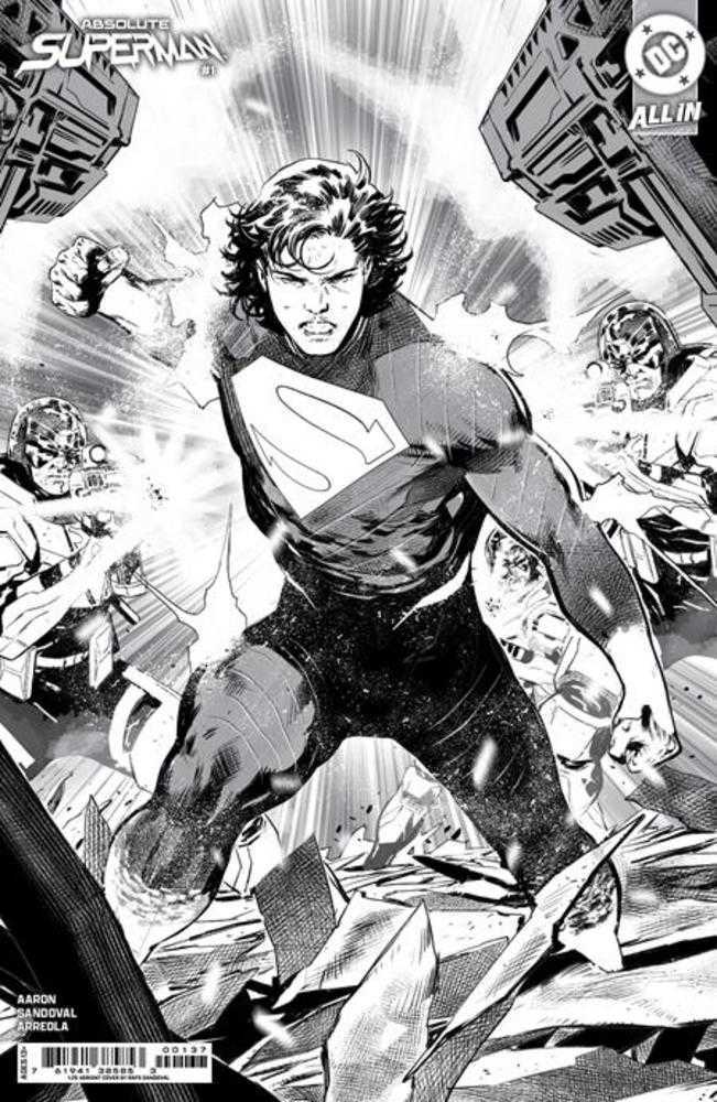 Absolute Superman #1 3rd Print Cover B 1 in 25 Rafa Sandoval Black & White Card Stock Variant DC Comics