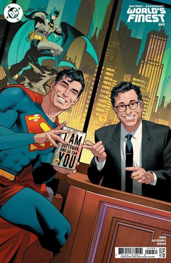 Batman Superman Worlds Finest #40 Cover D Dan Mora Stephen Colbert Celebrity Cameo Card Stock Variant DC Comics