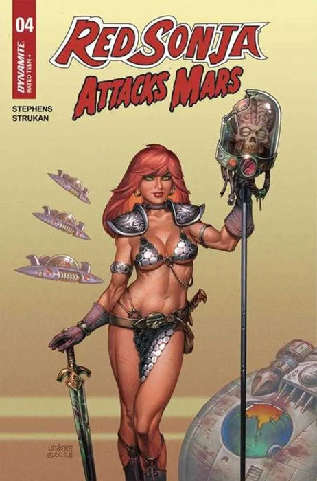 Red Sonja Attacks Mars #4 (Of 4) Cover A Joseph Micheal Linsner Polybagged Trading Card Dynamite Entertainment