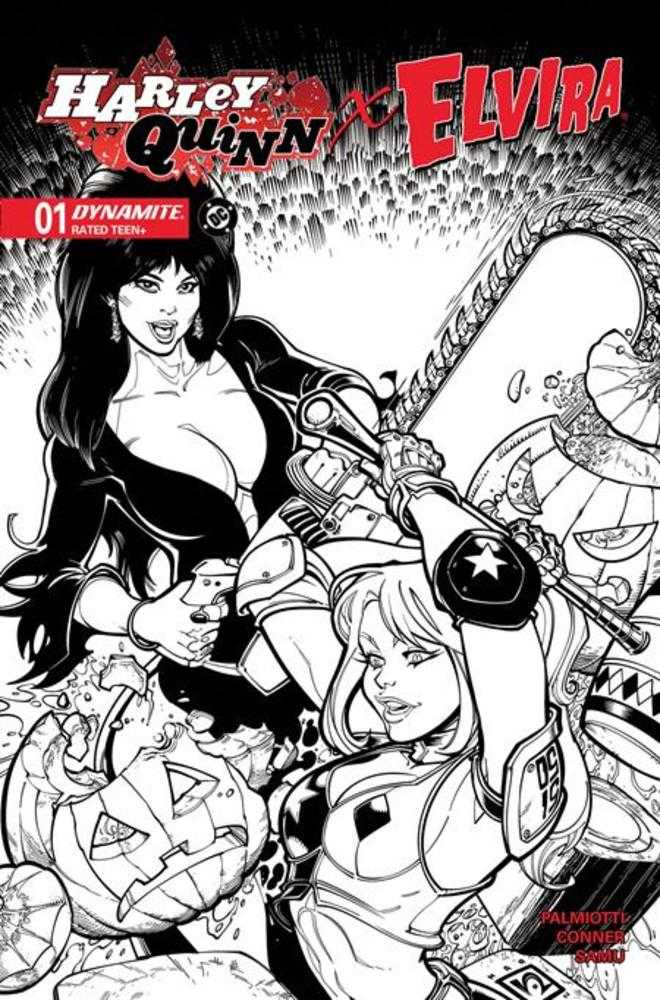Harley Quinn X Elvira #1 Cover O 1 in 10 Chad Hardin Line Art Variant Dynamite Entertainment