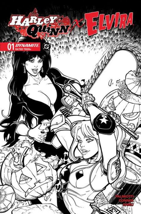 Harley Quinn X Elvira #1 Cover O 1 in 10 Chad Hardin Line Art Variant Dynamite Entertainment