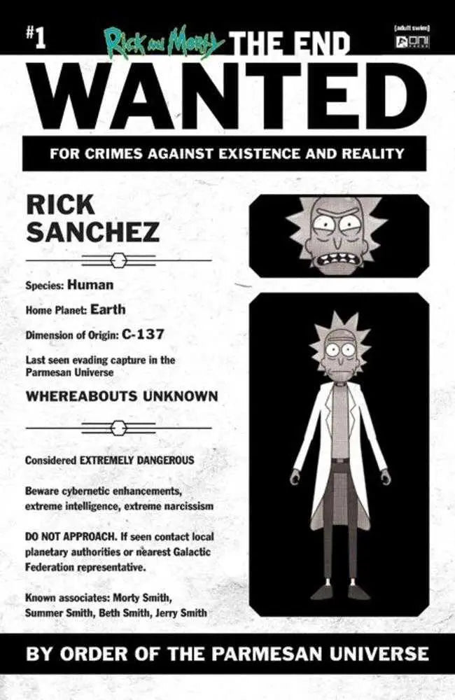 Rick And Morty The End #1 Cover E 1 in 10 Most Wanted Variant Oni Press