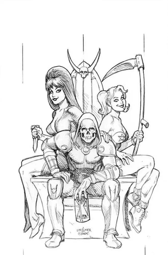Harley Quinn X Elvira #5 Cover N 1 in 10 Joseph Michael Linsner Line Art Full Art Variant Dynamite Entertainment