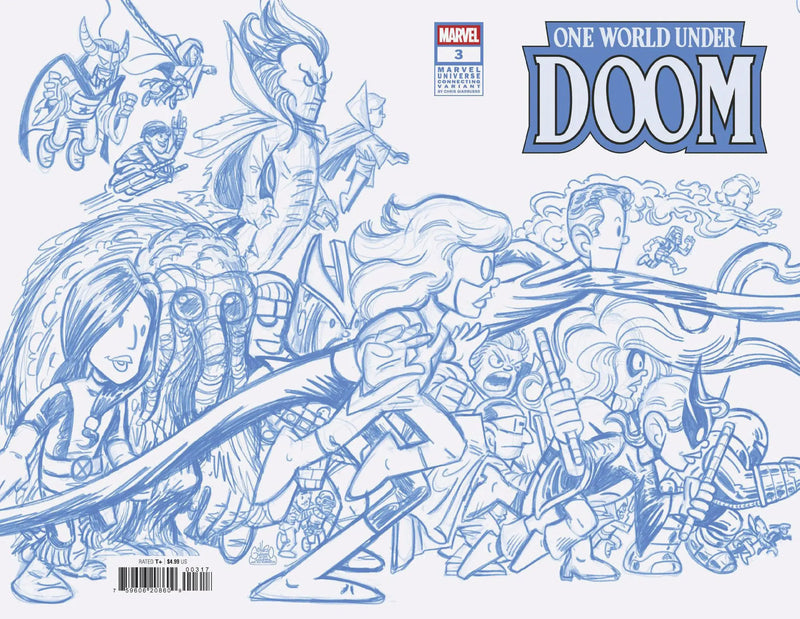 One World Under Doom #3 Chris Giarrusso Marvel Universe Connecting Blue Line Sketch Wrap Variant H Marvel Comics