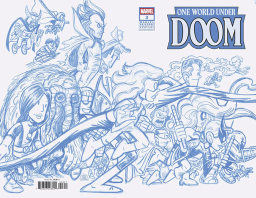 One World Under Doom #3 Chris Giarrusso Marvel Universe Connecting Blue Line Sketch Wrap Variant H Marvel Comics