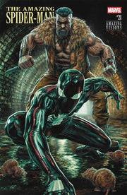 Comic book cover featuring Spider-Man and a muscular figure with fur, titled 'The Amazing Spider-Man'.