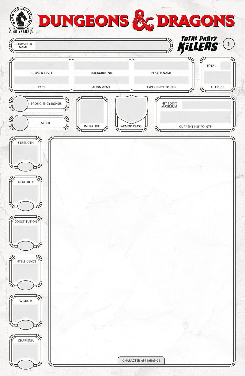 Dungeons & Dragons: Total Party Killers #1 (Cover E) (Blank Cover Character Sheet) Dark Horse
