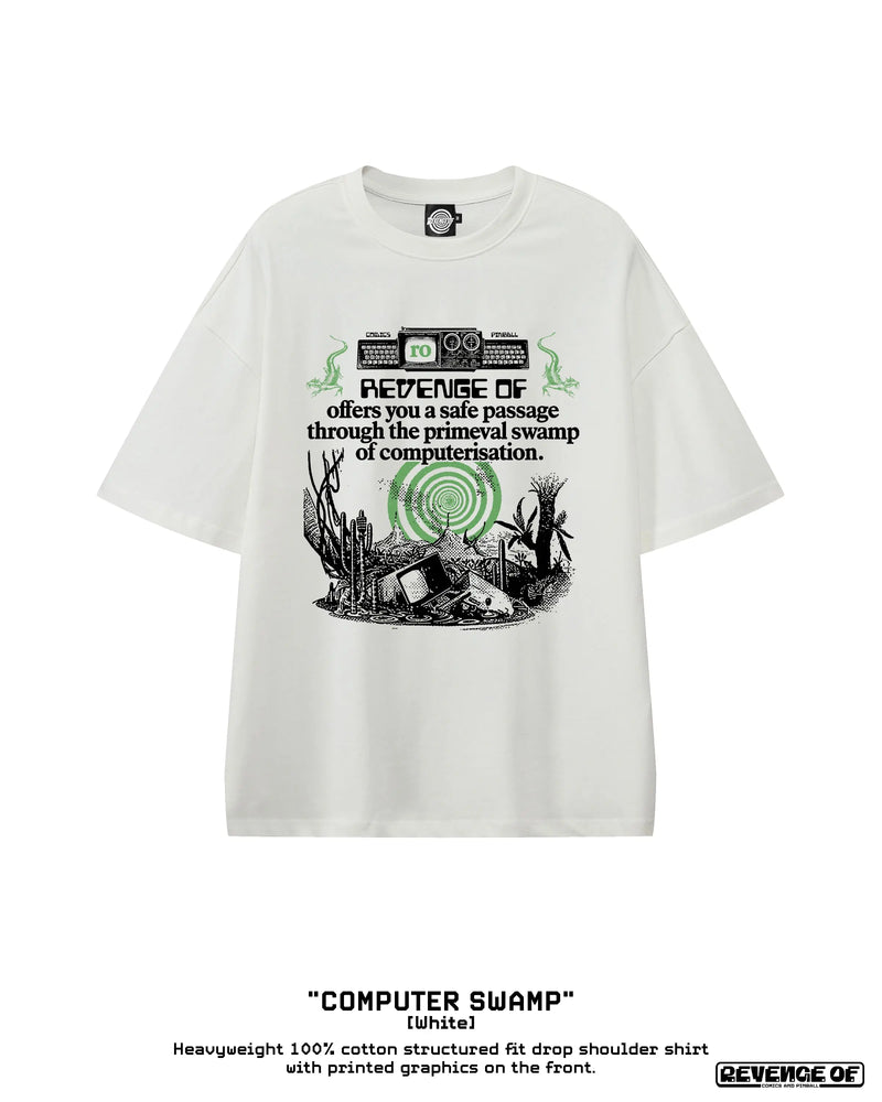 Computer Swamp [White] - Essential Heavyweight Cotton T-Shirt Revenge Of