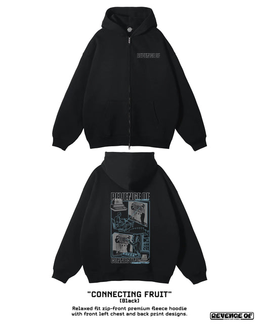 Connective Fruit [Black / Navy Blue] - Essential Fleece Zip-Through Hoodie Revenge Of
