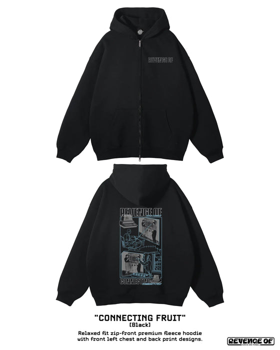 Connective Fruit [Black / Navy Blue] - Essential Fleece Zip-Through Hoodie Revenge Of