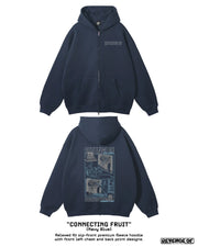 Connective Fruit [Black / Navy Blue] - Essential Fleece Zip-Through Hoodie Revenge Of