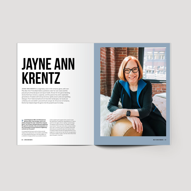 Open book with a photo of Jayne Ann Krentz on the right and text on the left.
