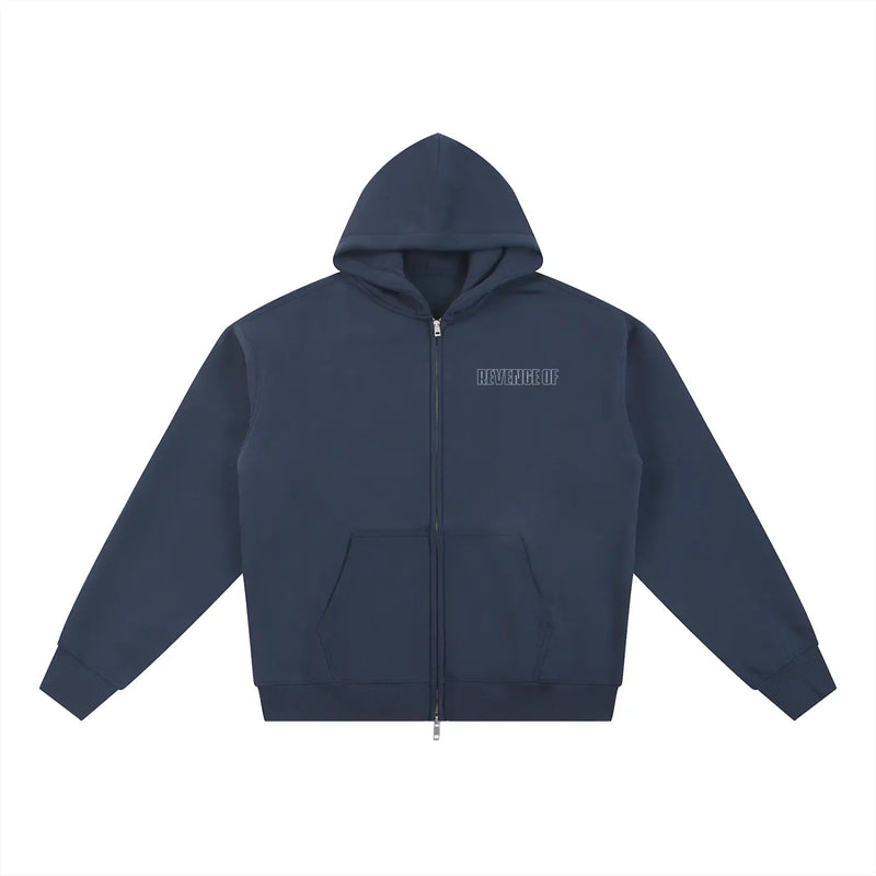 Connective Fruit [Black / Navy Blue] - Essential Fleece Zip-Through Hoodie Revenge Of