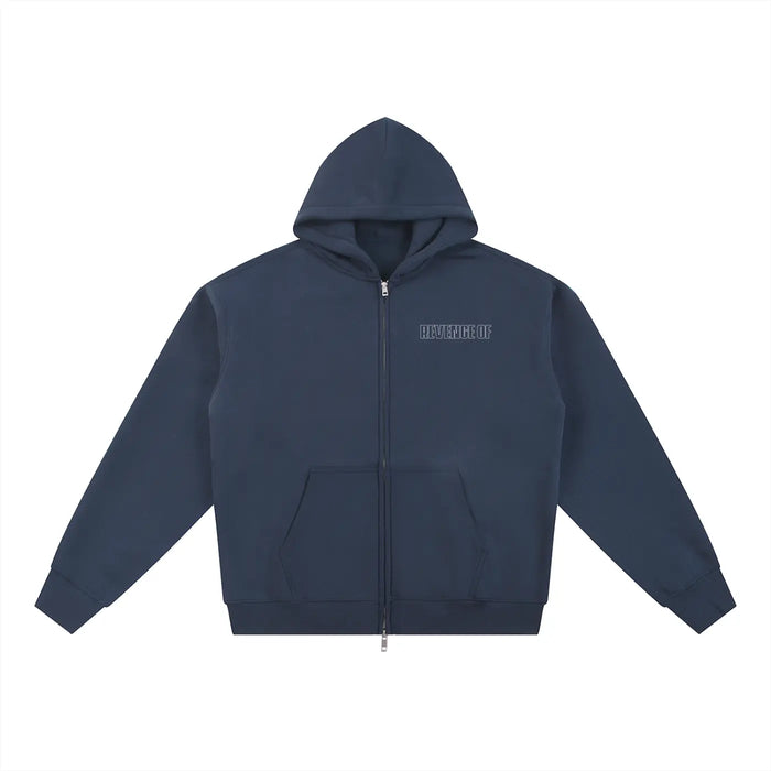 Connective Fruit [Black / Navy Blue] - Essential Fleece Zip-Through Hoodie Revenge Of