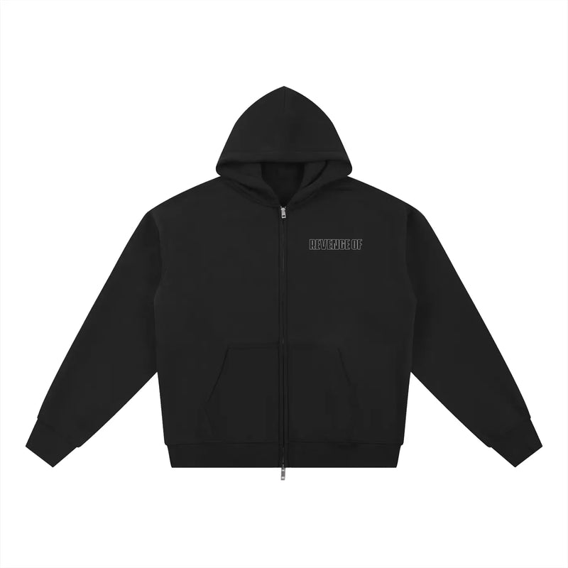 Connective Fruit [Black / Navy Blue] - Essential Fleece Zip-Through Hoodie Revenge Of