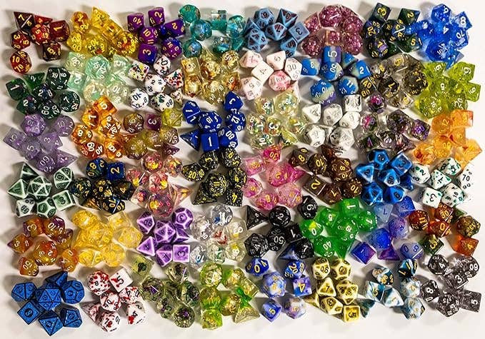 Premium Mystery Dice - 7 Polyhedral Dice, D&D Pin & Sticker 1985 Games
