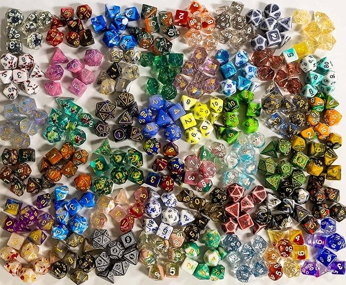 Premium Mystery Dice - 7 Polyhedral Dice, D&D Pin & Sticker 1985 Games
