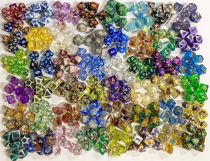 Premium Mystery Dice - 7 Polyhedral Dice, D&D Pin & Sticker 1985 Games