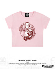 Light pink snow-washed crop top with dark red Muscle Robot Babe graphic